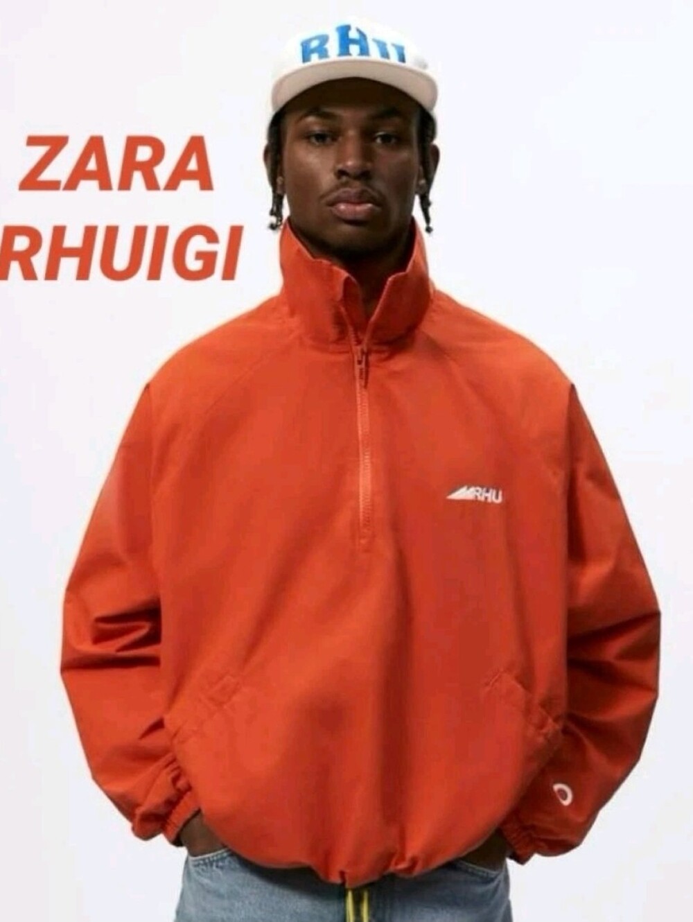 ZARA RHUIGI Half-Zip Nylon Jacket L/  XL  Oversized Orange Red